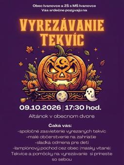 Vyrezávanie tekvíc v Ivanovciach 9. októbra 2026 o 17:30