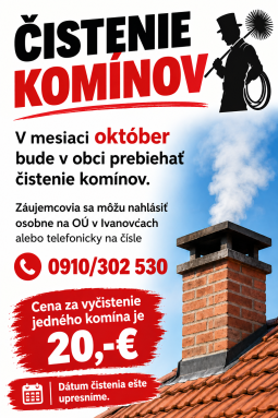 Čistenie komínov v Ivanovciach v októbri – prihlásiť sa na OÚ