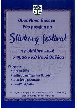Slivkový festival v Novej Bošácii 17. októbra 2026 o 15:00